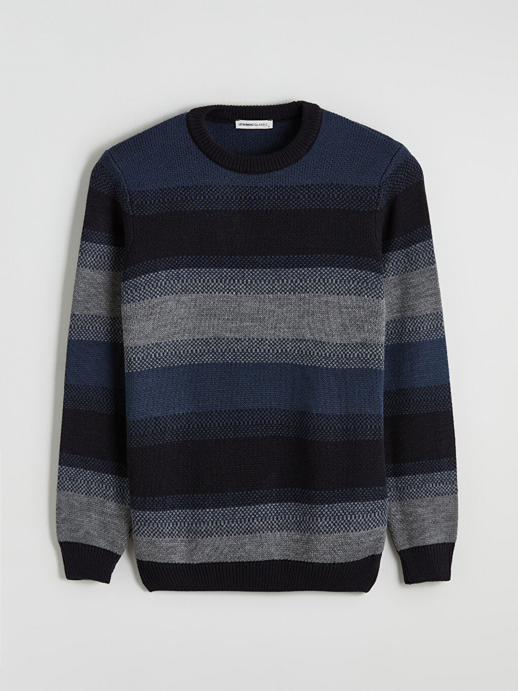 Lacivert Bisiklet Yaka Çizgili Erkek Triko Kazak-4