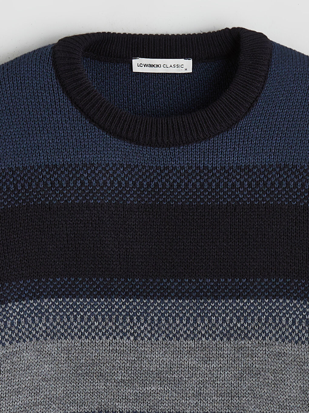 Lacivert Bisiklet Yaka Çizgili Erkek Triko Kazak-5