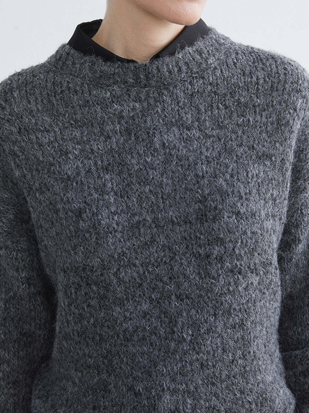 Antrasit Bisiklet Yaka Kadın Triko Kazak-2