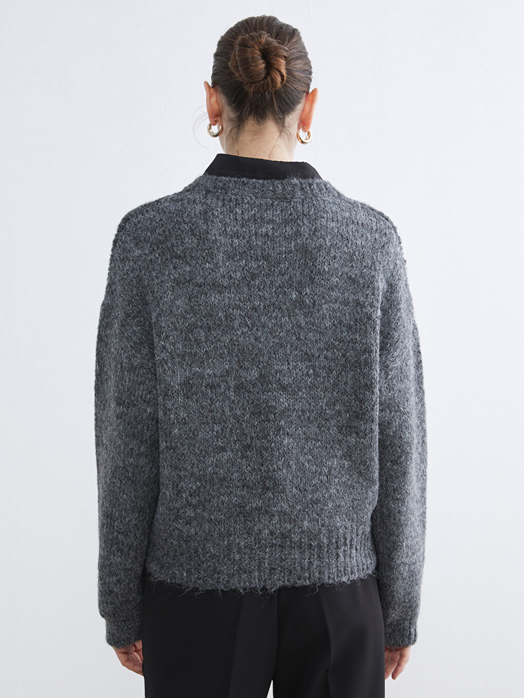 Antrasit Bisiklet Yaka Kadın Triko Kazak-3