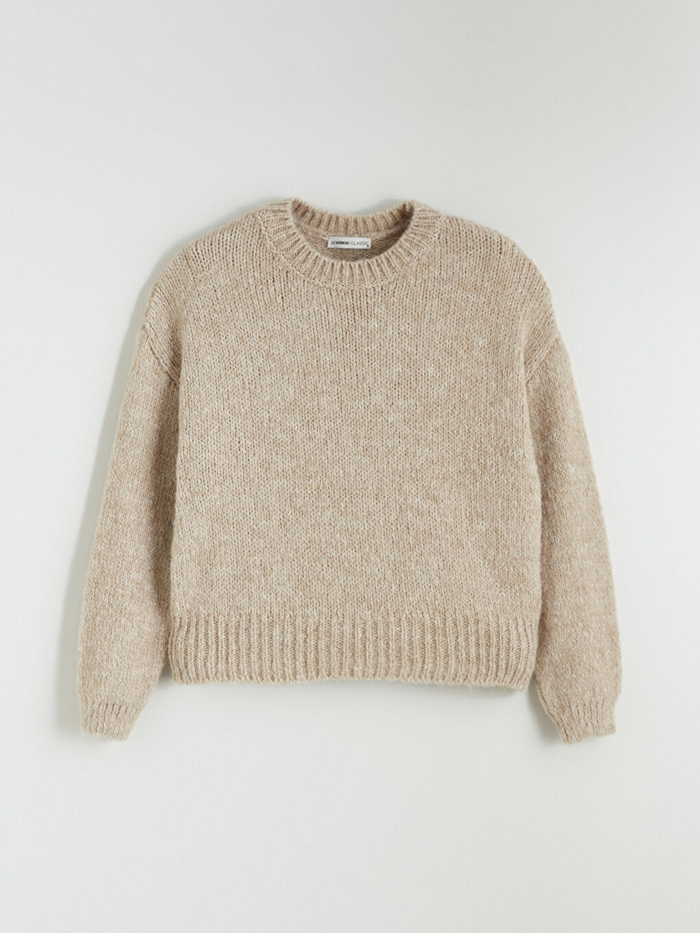 Bej Bisiklet Yaka Kadın Triko Kazak-4