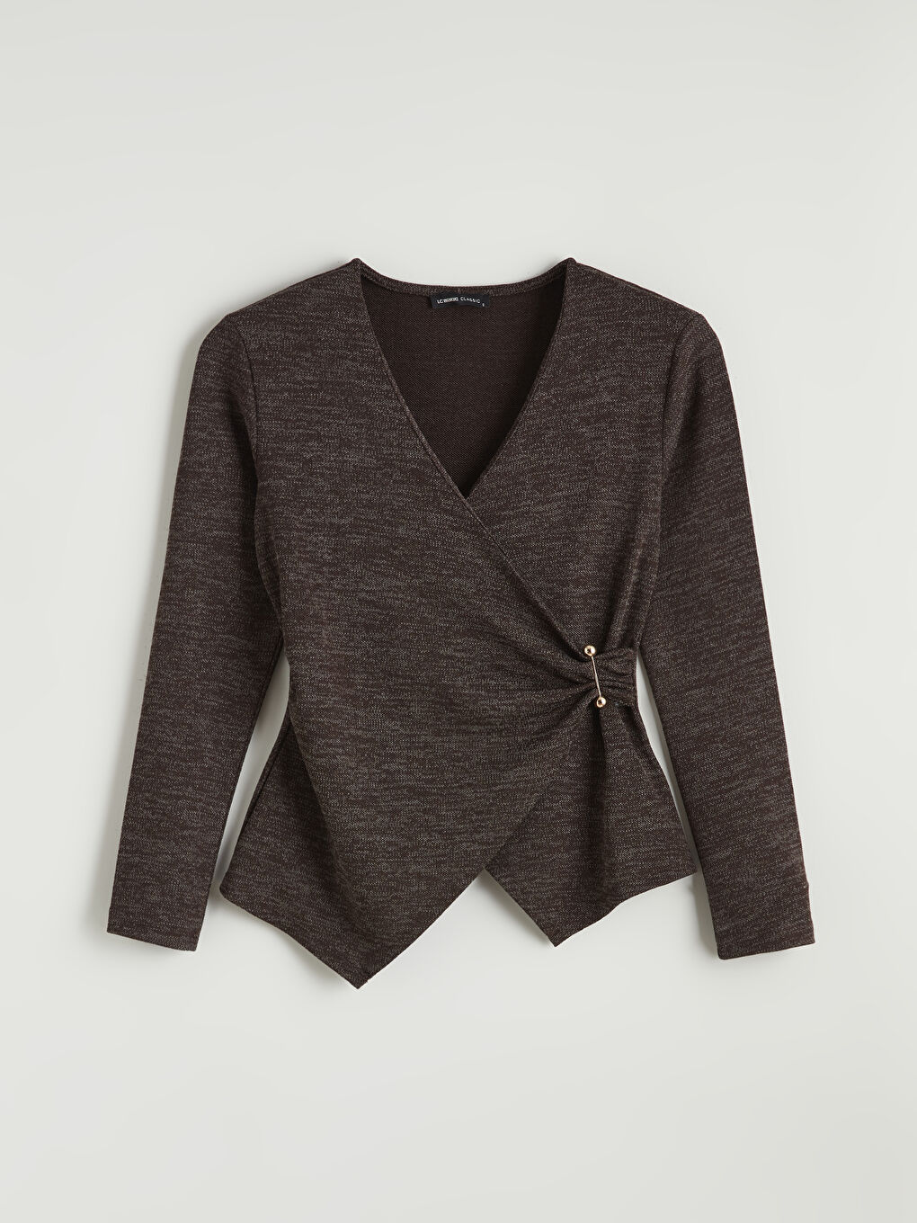 Kahverengi Kruvaze Yaka Büzgülü Bluz