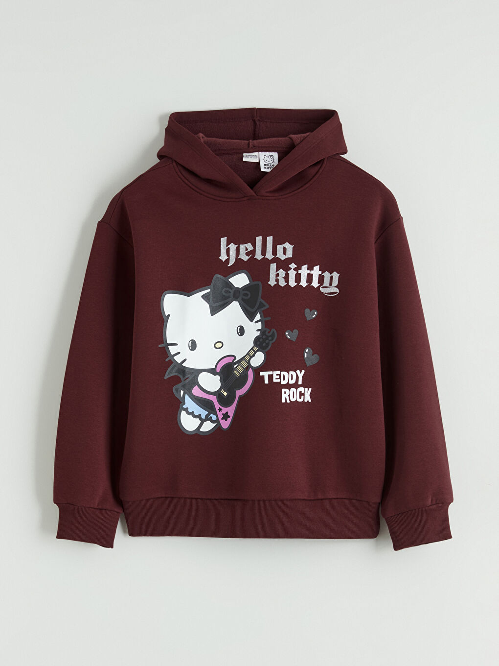 Bordo Hello Kitty Baskılı Kız Çocuk Kalın Sweatshirt-3