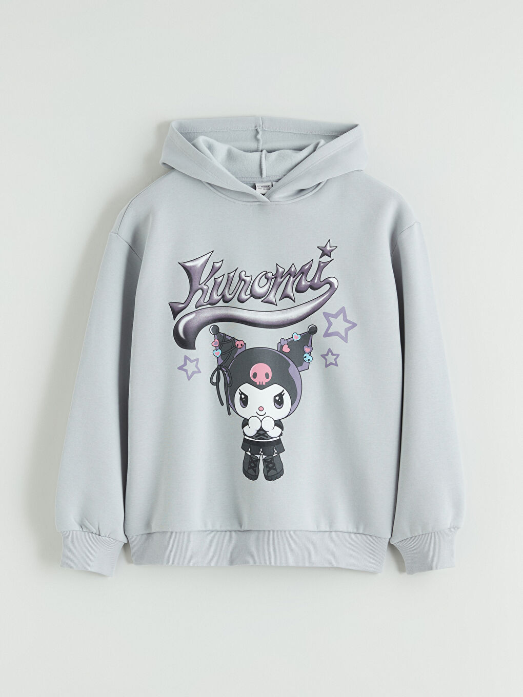 Gri Kapüşonlu Kuromi Baskılı Kız Çocuk Sweatshirt