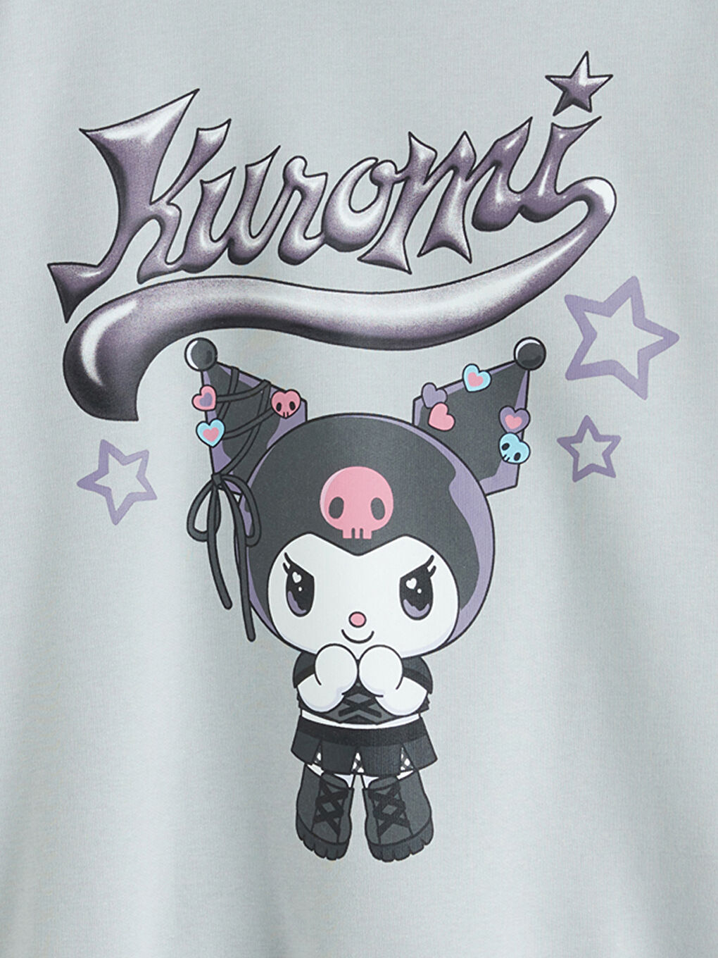 Gri Kapüşonlu Kuromi Baskılı Kız Çocuk Sweatshirt-1