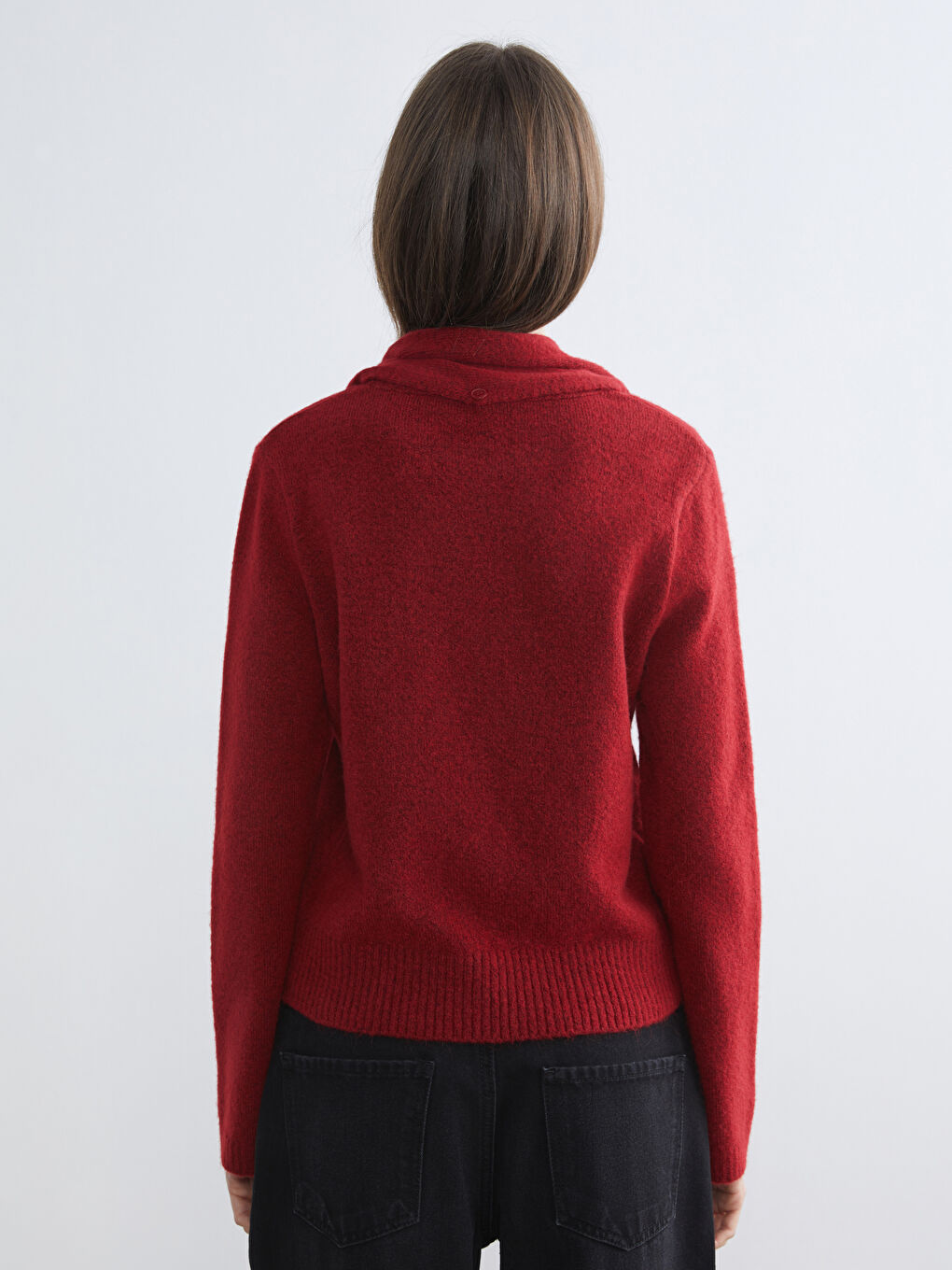 Женщины Красный Свитер-4