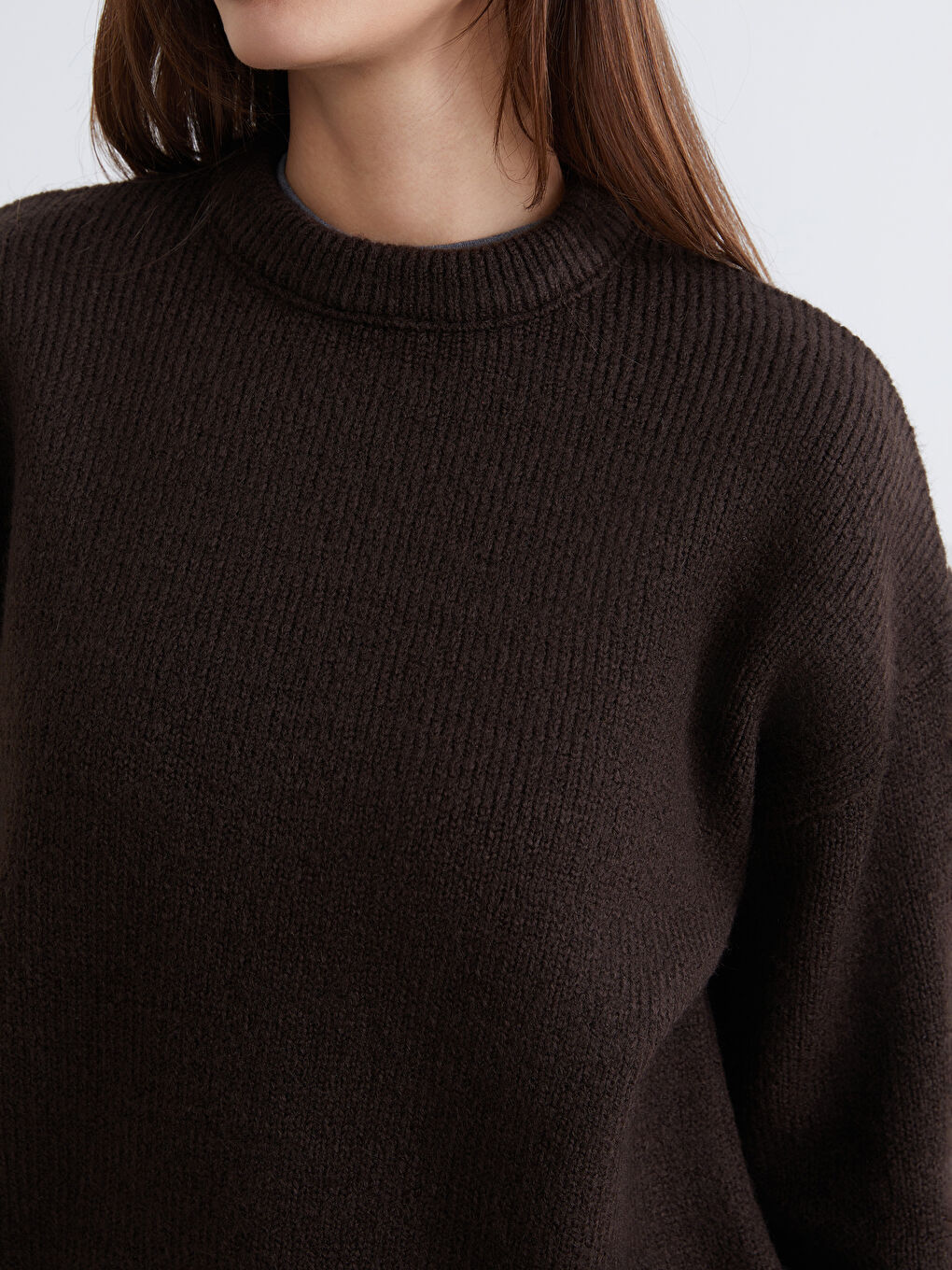 Kahverengi Bisiklet Yaka Kadın Triko Kazak-5