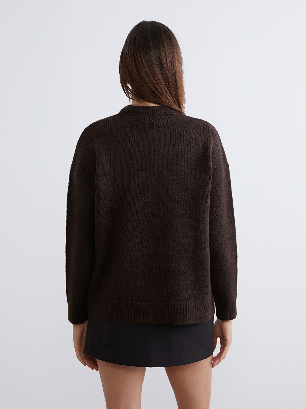 Kahverengi Bisiklet Yaka Kadın Triko Kazak-7