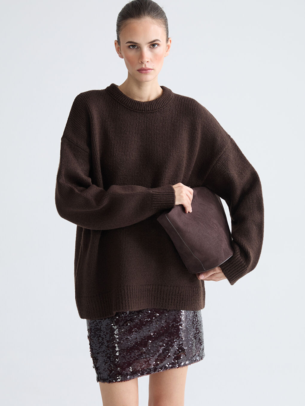 Kahverengi Bisiklet Yaka Kadın Triko Kazak-2