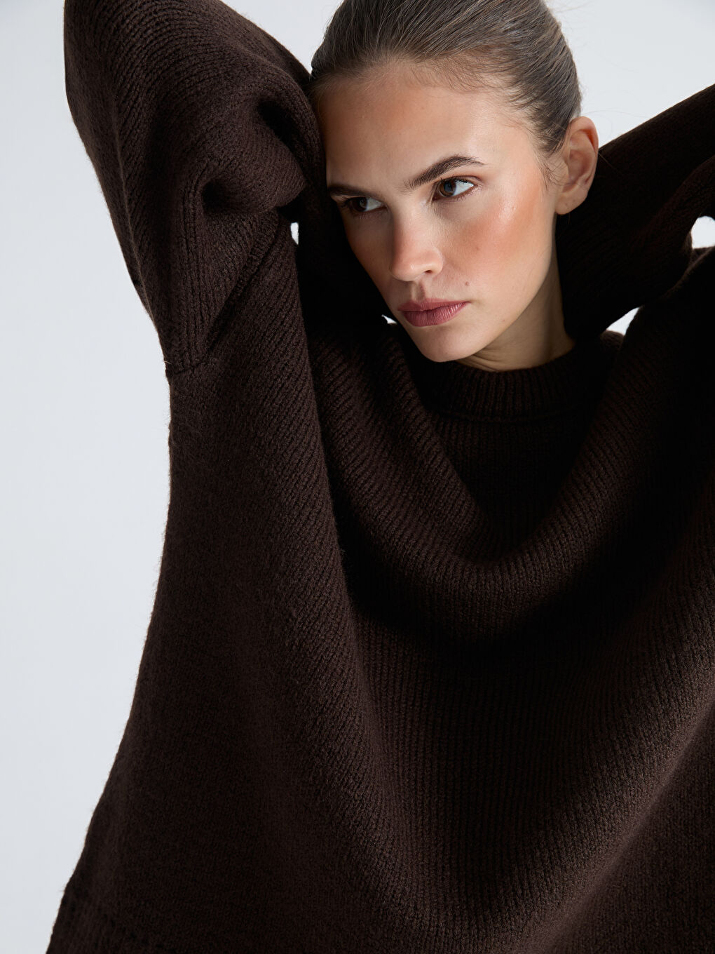 Kahverengi Bisiklet Yaka Kadın Triko Kazak-4