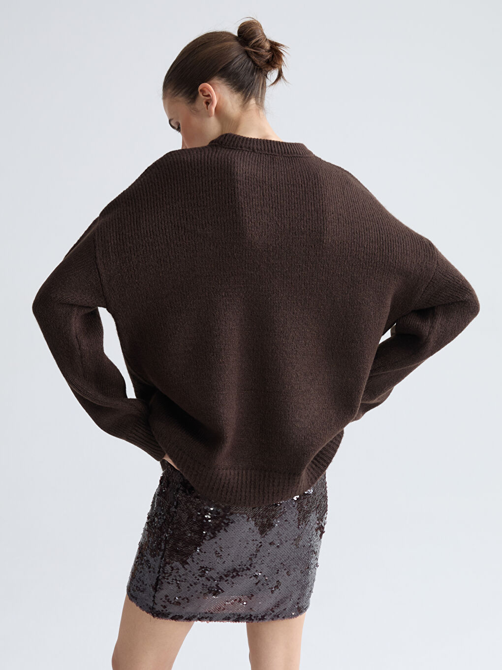 Kahverengi Bisiklet Yaka Kadın Triko Kazak-6