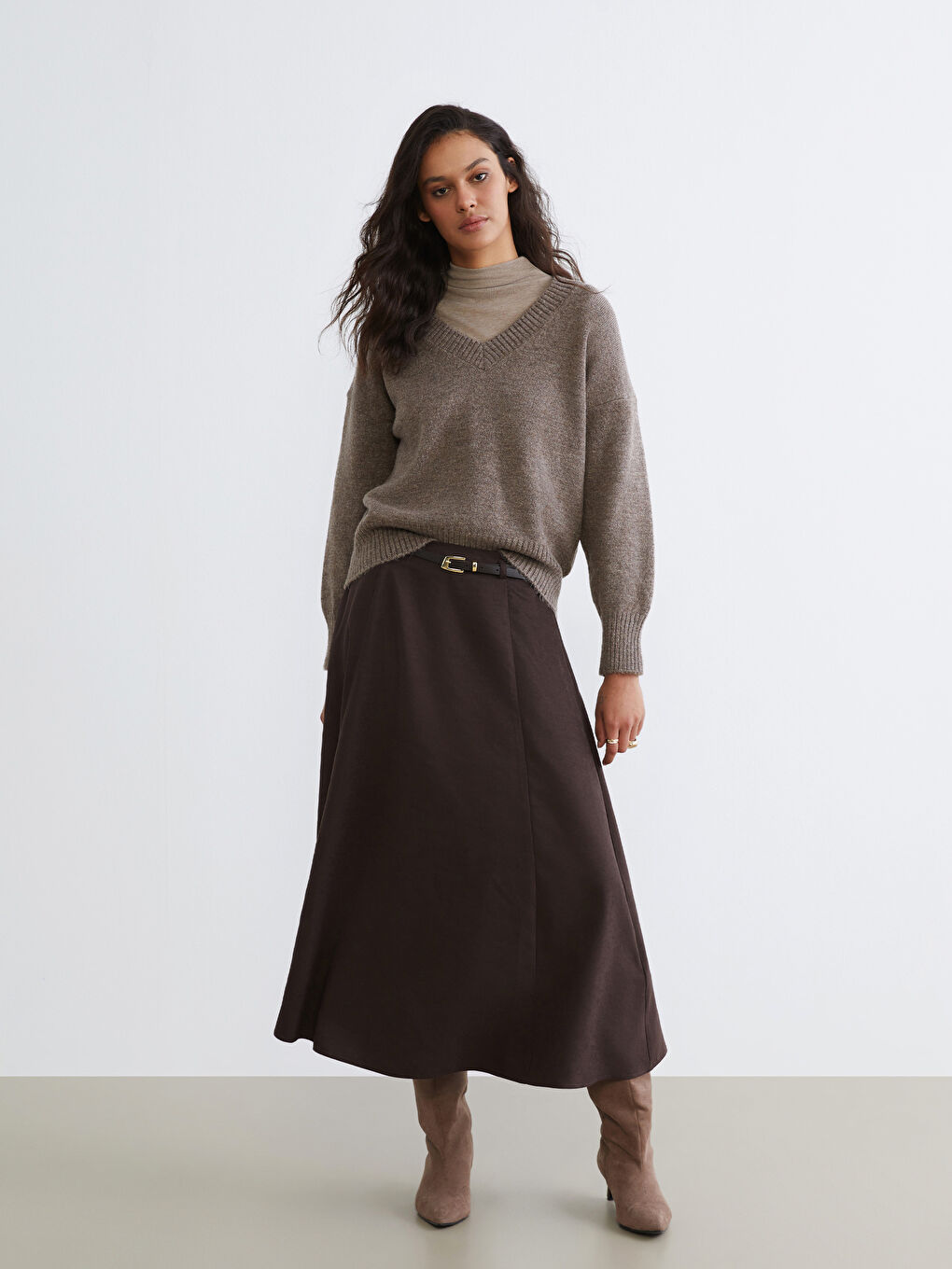 Свитер из трикотажа с V-образным вырезом, оверсайз, для женщин-3