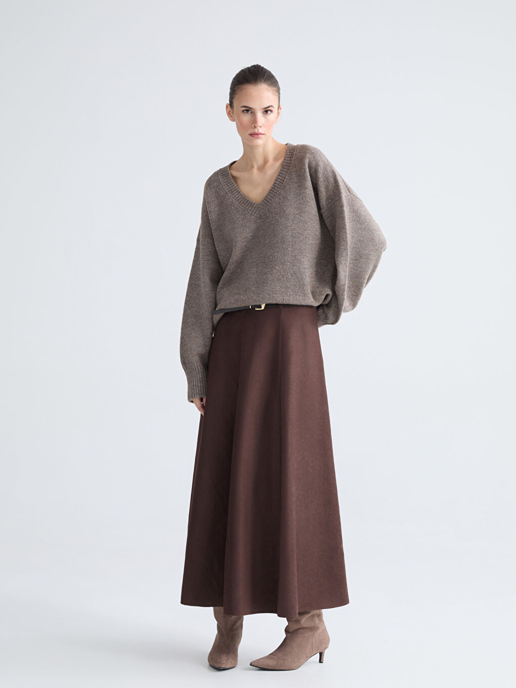 Свитер из трикотажа с V-образным вырезом, оверсайз, для женщин-2