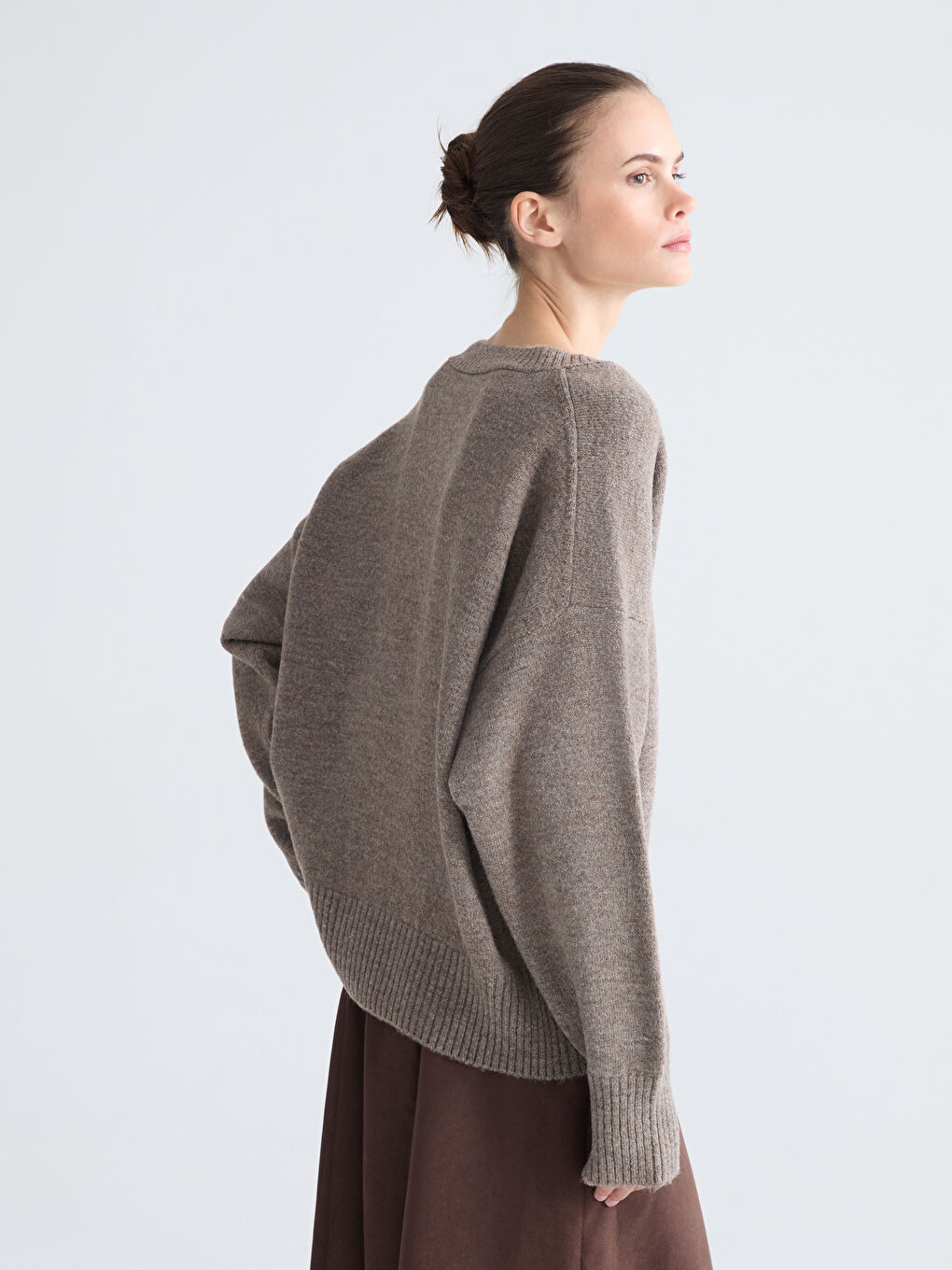 Свитер из трикотажа с V-образным вырезом, оверсайз, для женщин-6