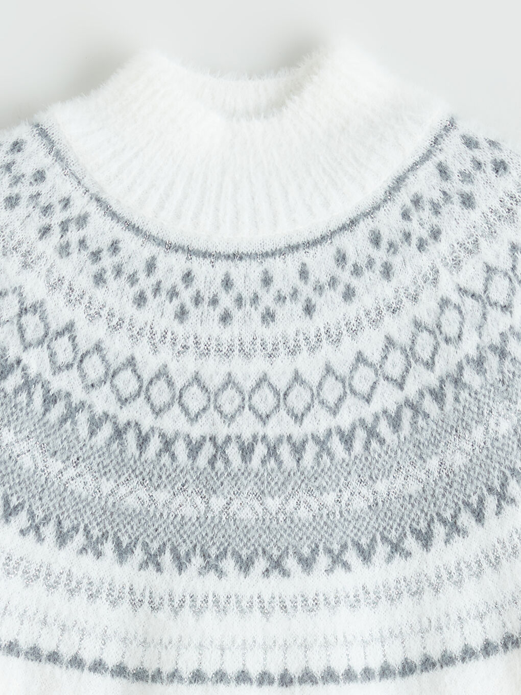 Ekru Dik Yaka Desenli Kadın Triko Kazak-5