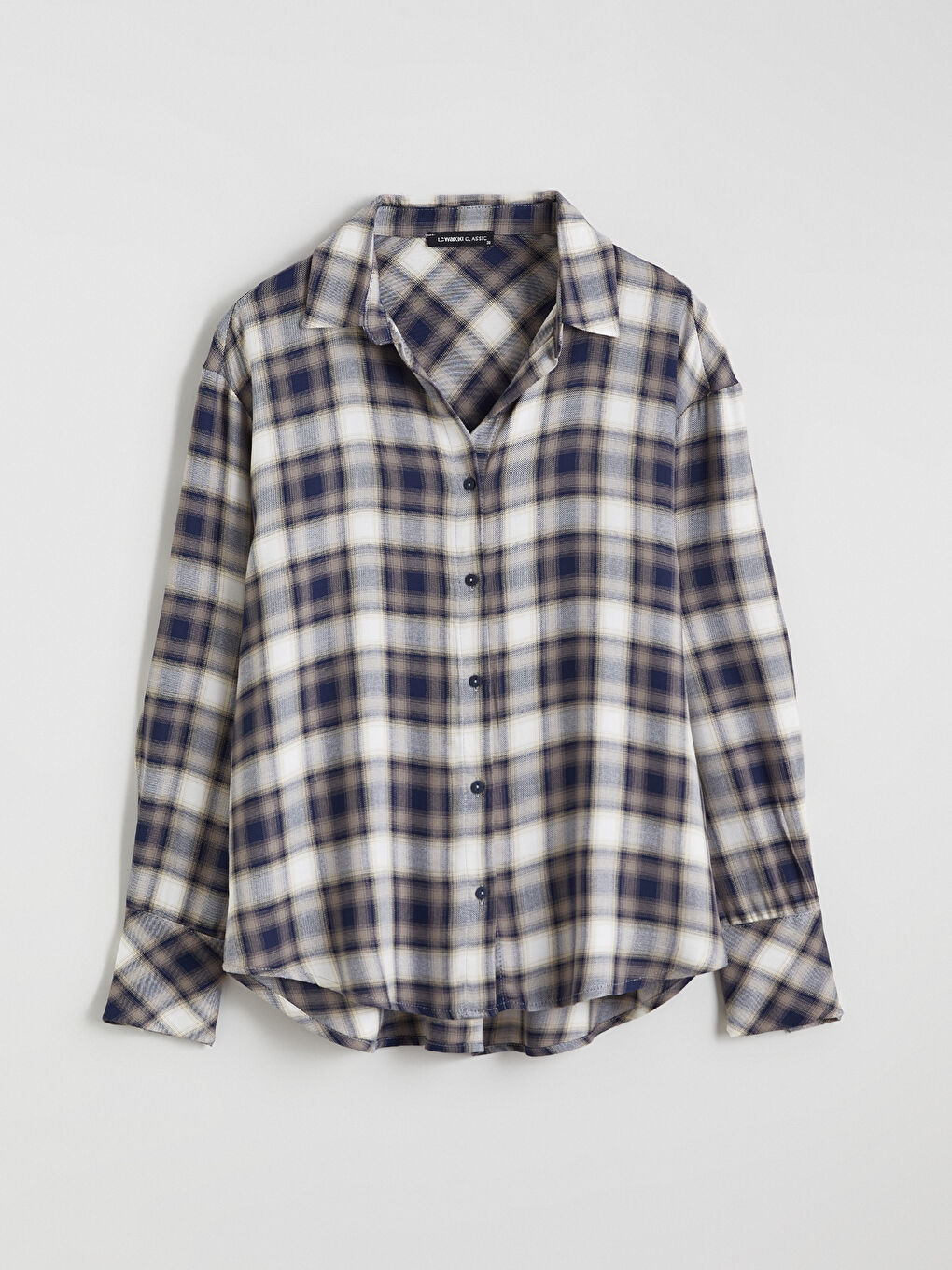 Lacivert Ekose Kadın Gömlek-4