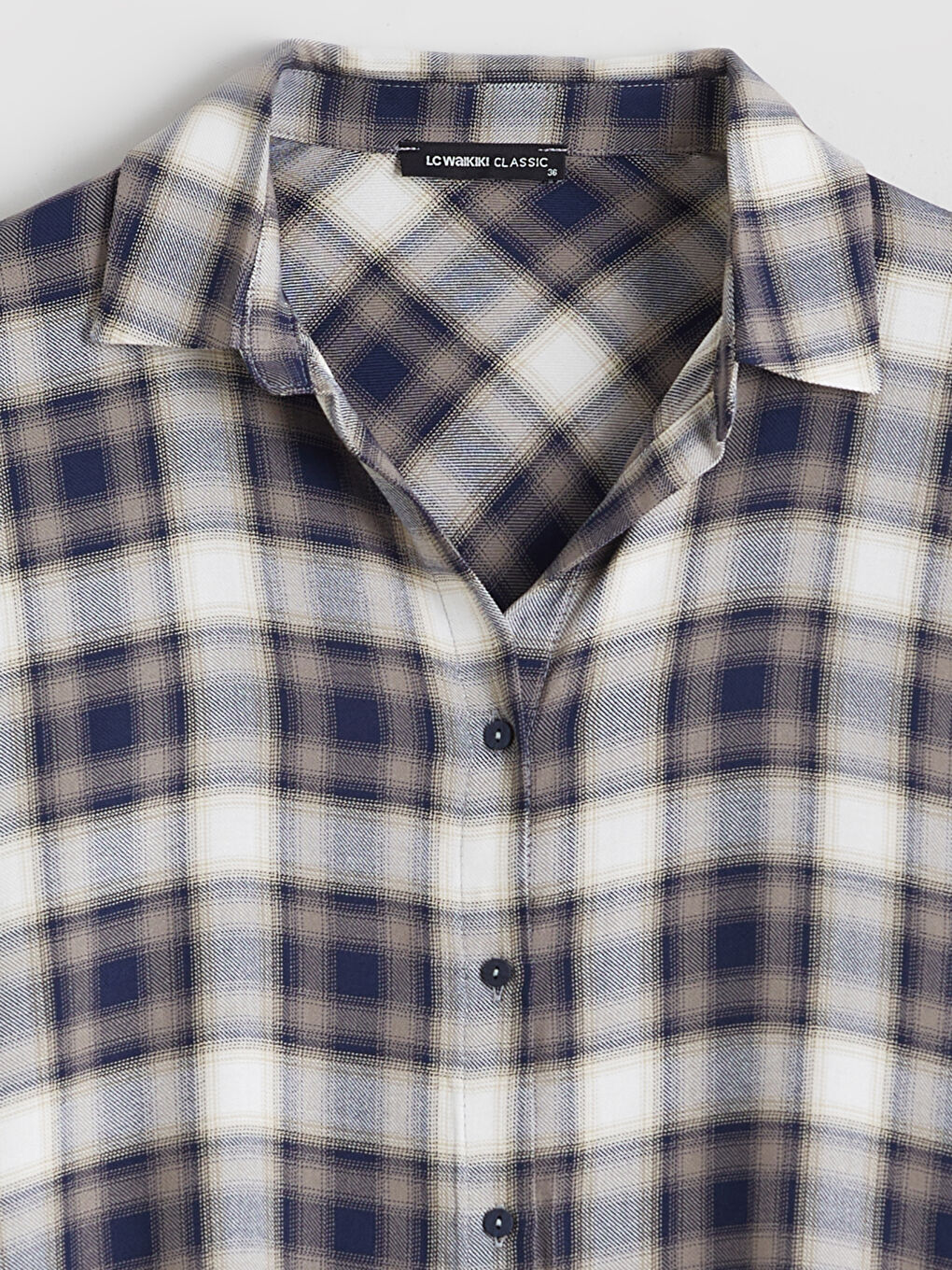 Lacivert Ekose Kadın Gömlek-5