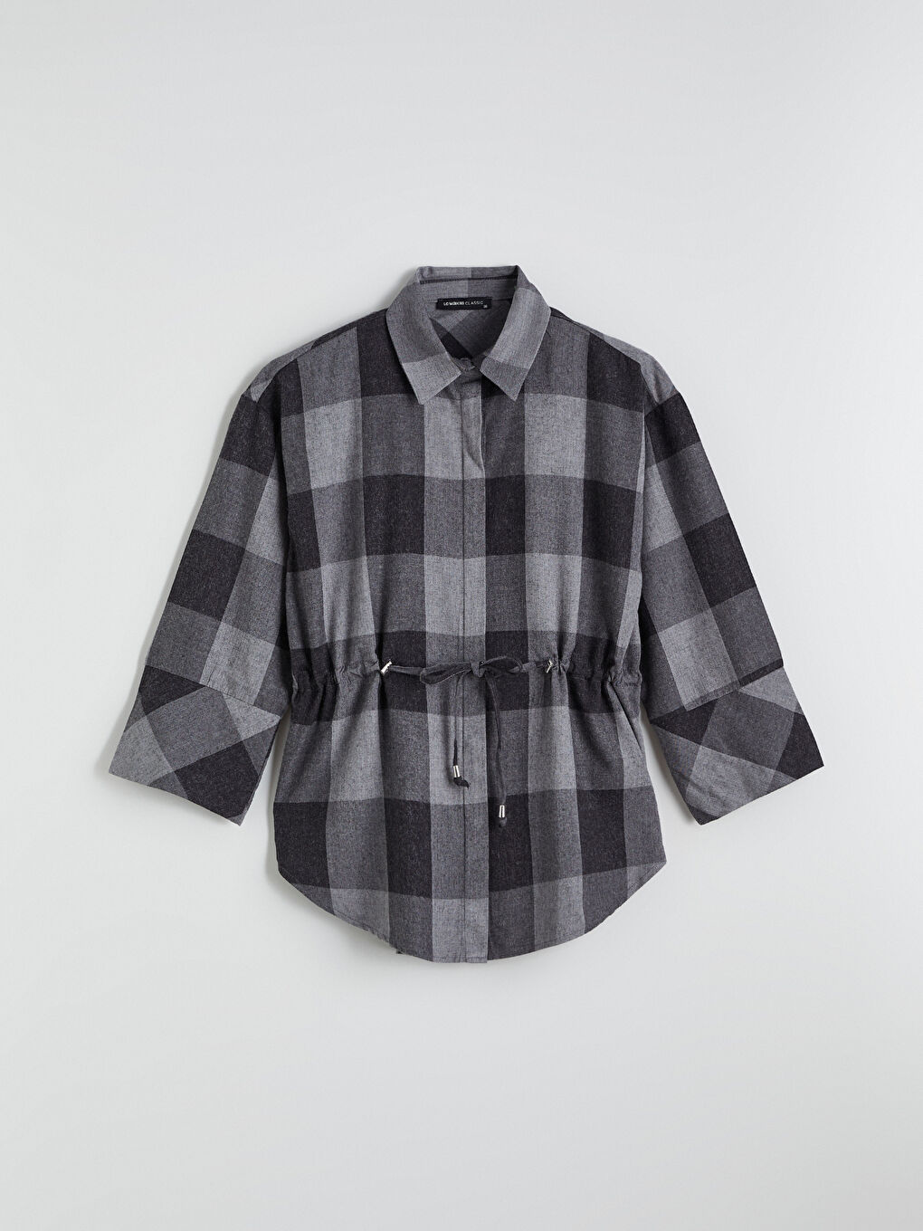 Gri Ekose Oversize Kadın Gömlek-4