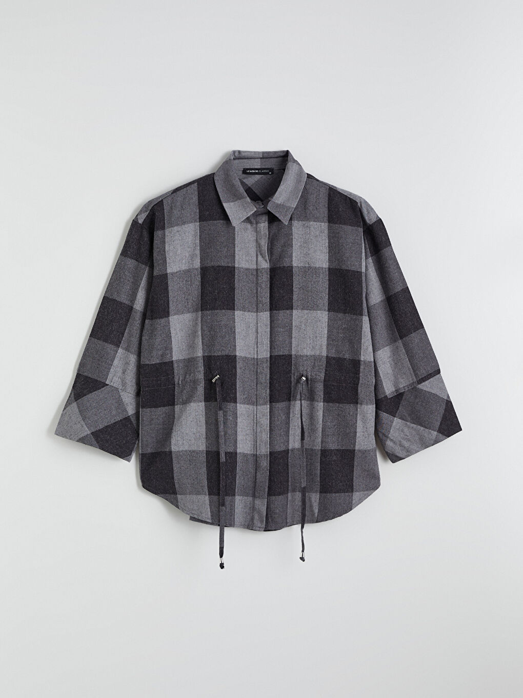 Gri Ekose Oversize Kadın Gömlek-6