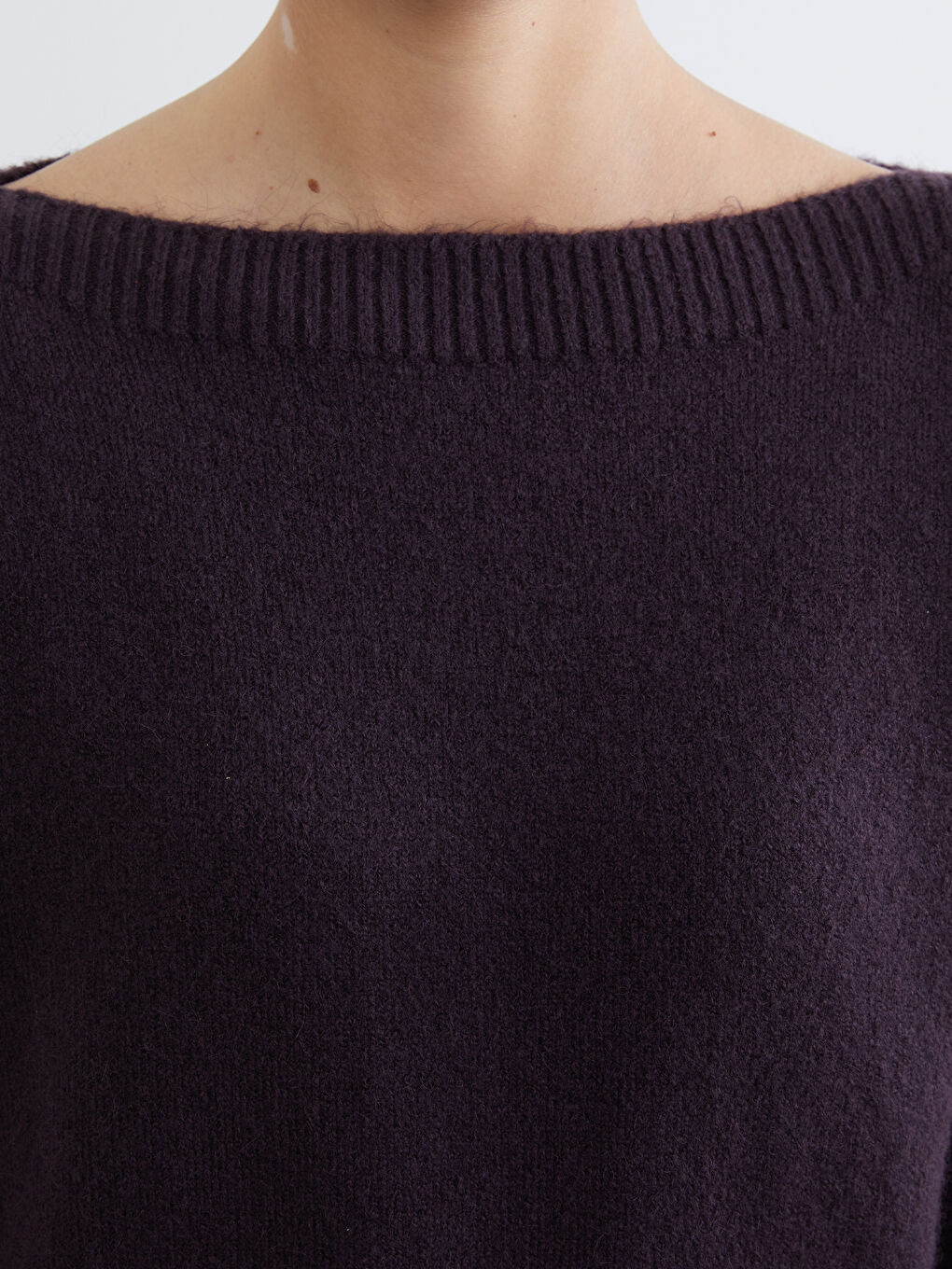 Mürdüm Kayık Yaka Kadın Triko Kazak-2