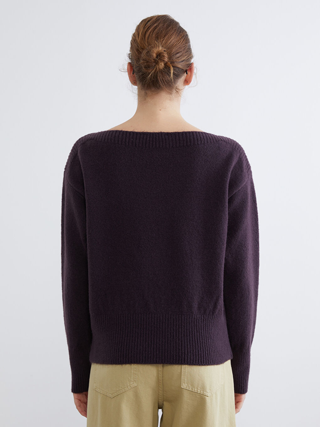 Mürdüm Kayık Yaka Kadın Triko Kazak-3