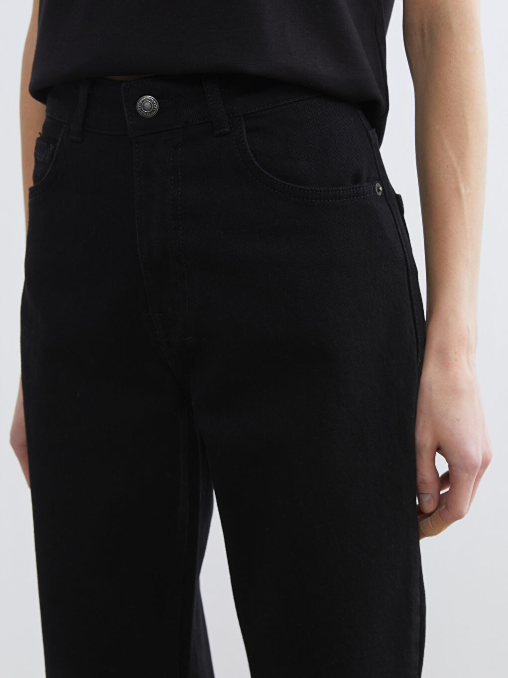 Siyah Straight Fit Kadın Jean Pantolon-2