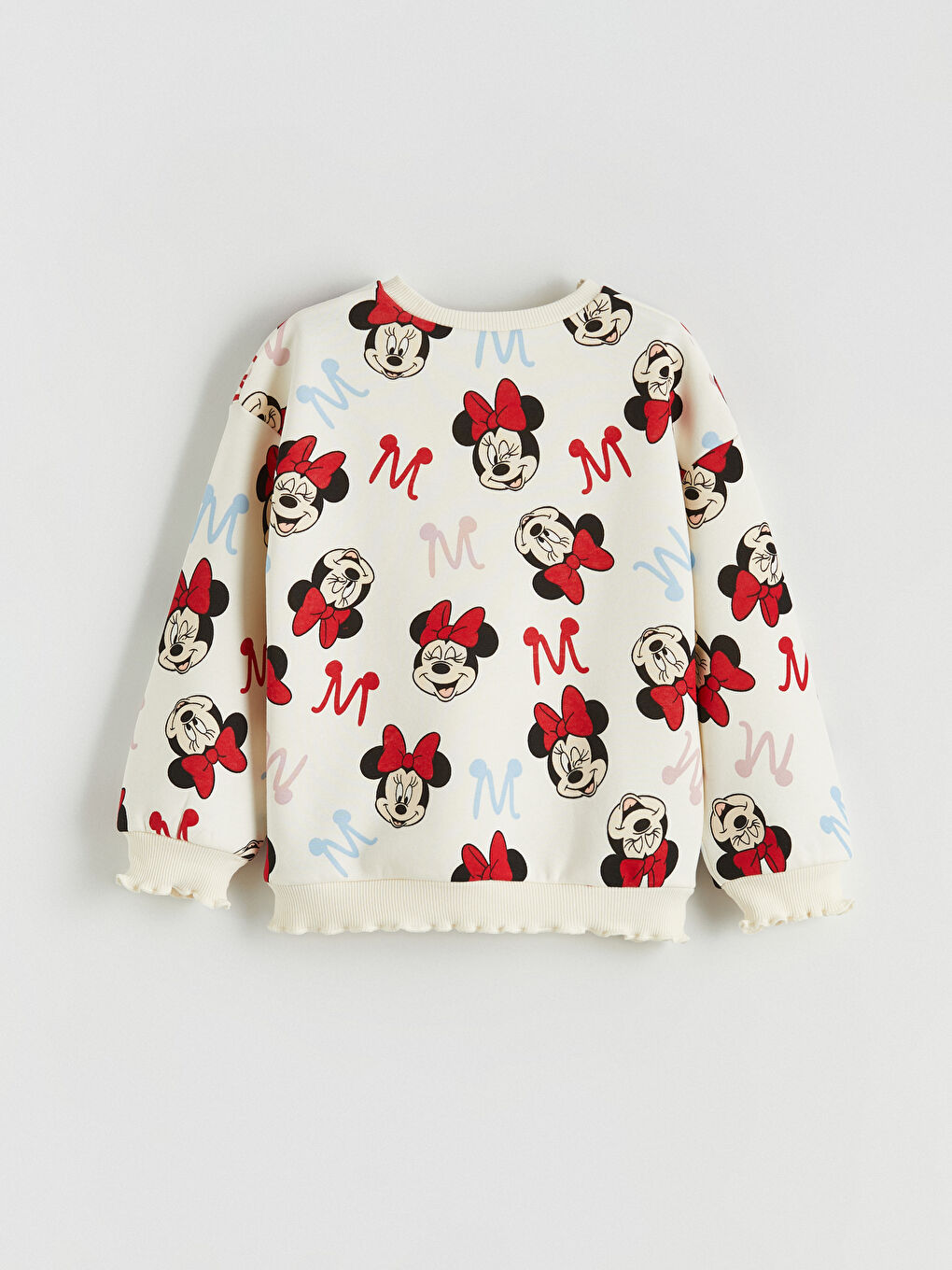 Ekru Minnie Mouse Baskılı Kız Çocuk Kalın Sweatshirt-1