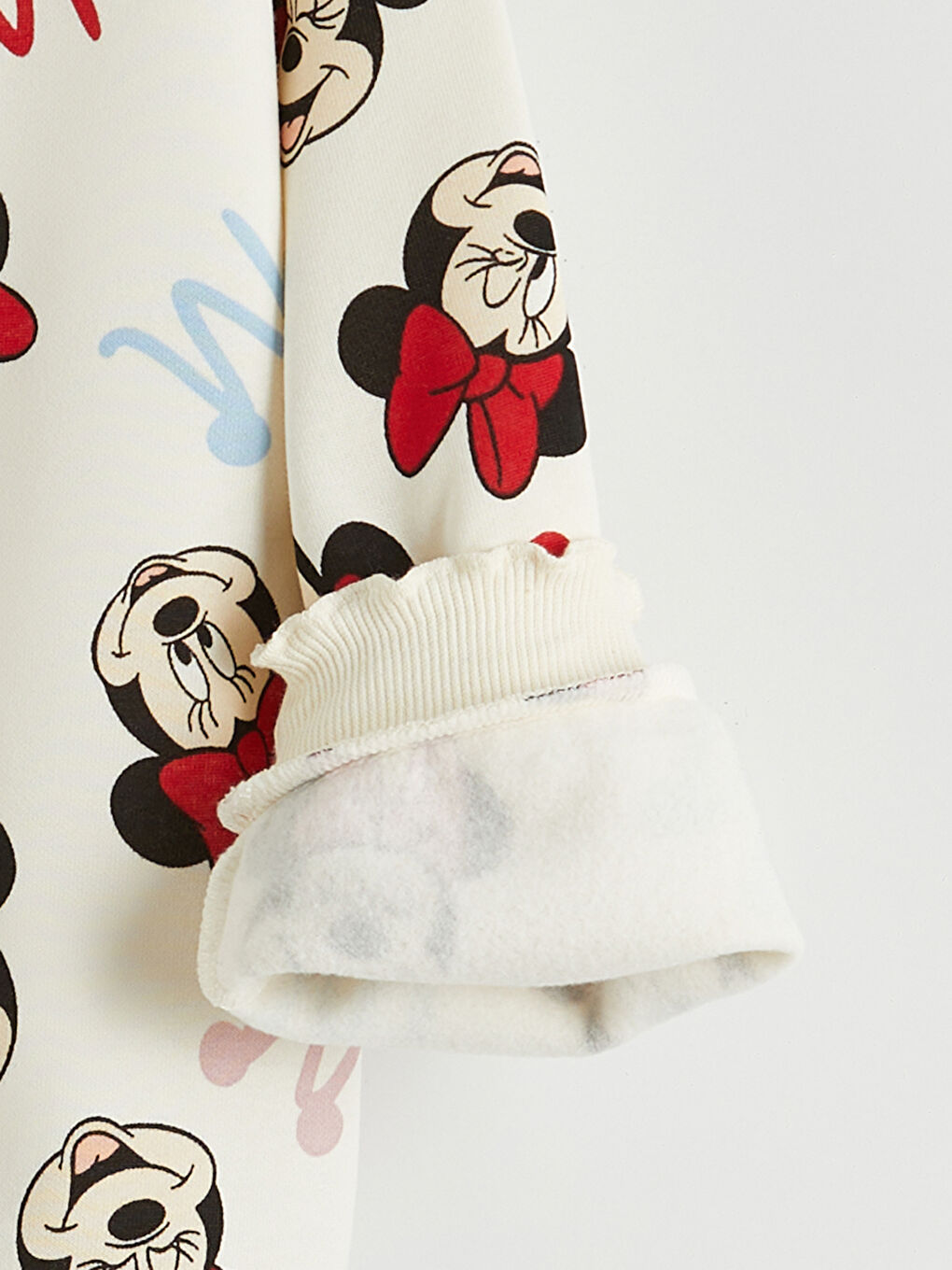 Ekru Minnie Mouse Baskılı Kız Çocuk Kalın Sweatshirt-3