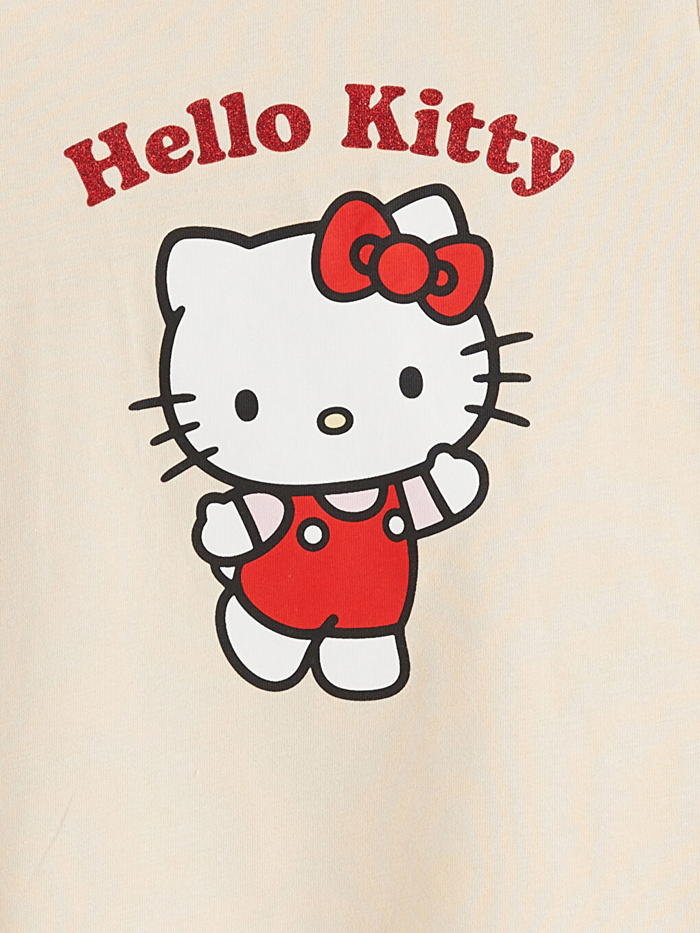 Bej Bisiklet Yaka Hello Kitty Baskılı Kız Çocuk Tişört-1