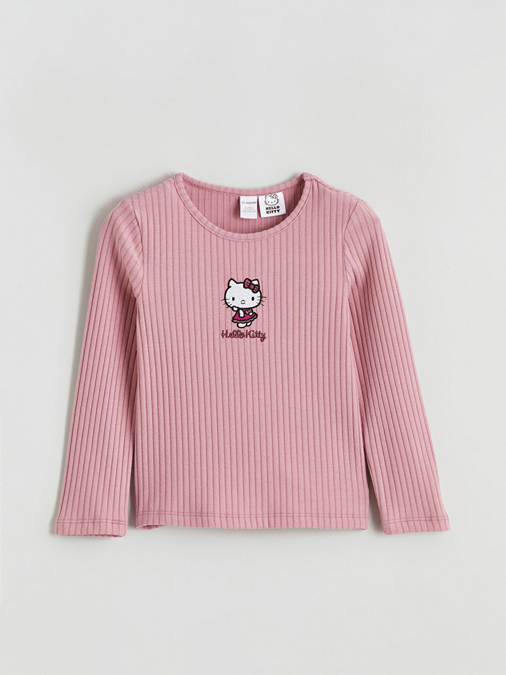 Pembe Bisiklet Yaka Hello Kitty Nakışlı Kız Çocuk Tişört