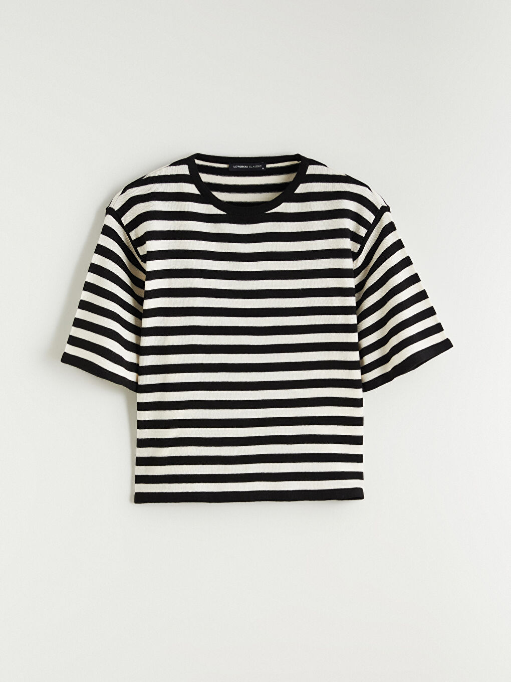 Siyah Bisiklet Yaka Çizgili Kadın Triko Kazak-4