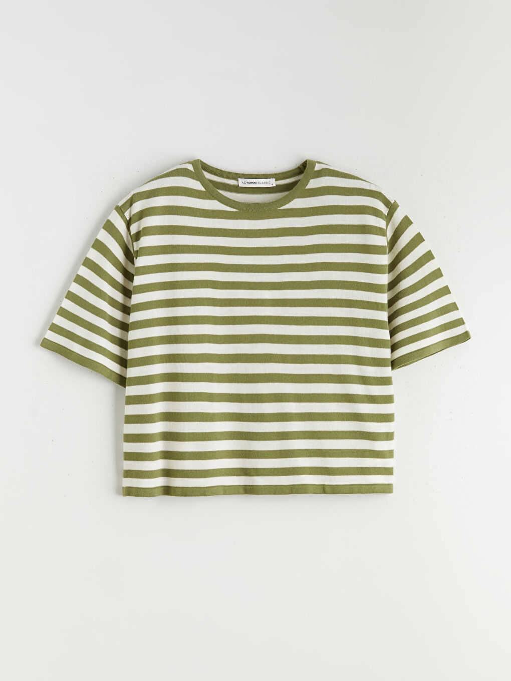 Yeşil Bisiklet Yaka Çizgili Kadın Triko Kazak-4