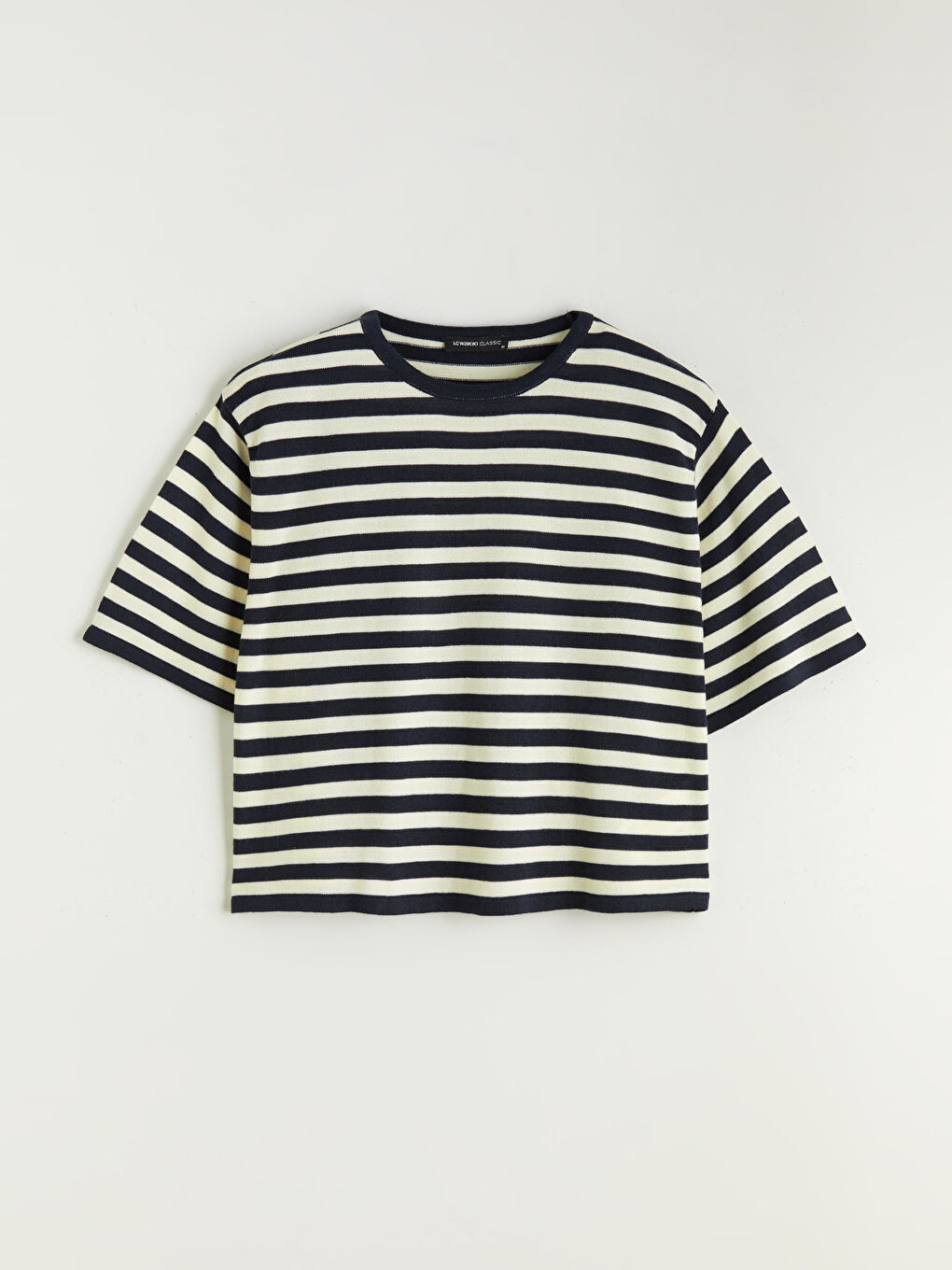 Lacivert Bisiklet Yaka Çizgili Kadın Triko Kazak-4