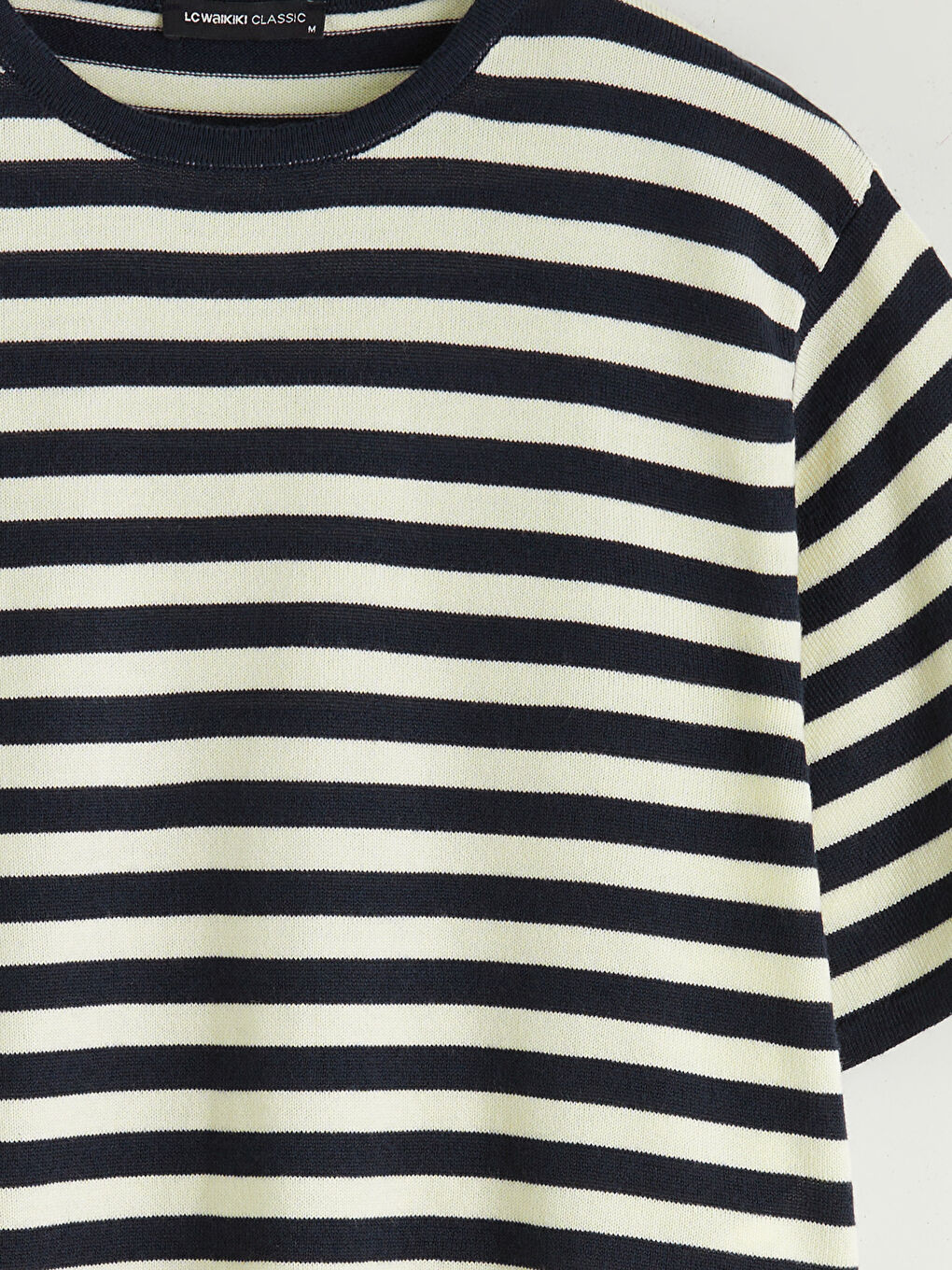 Lacivert Bisiklet Yaka Çizgili Kadın Triko Kazak-5