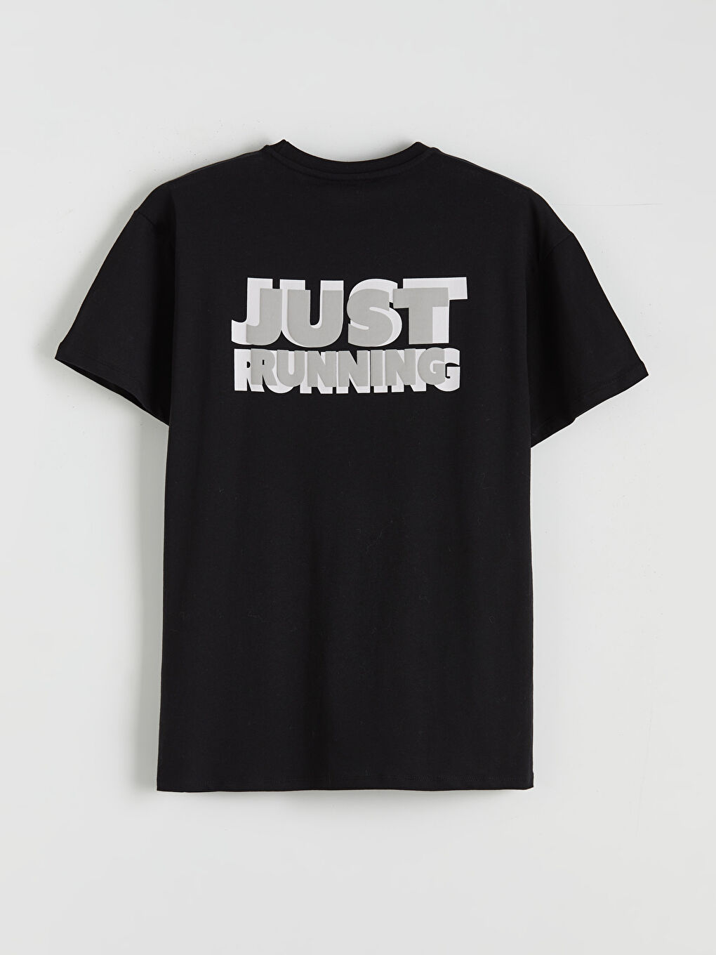 Siyah Bisiklet Yaka Baskılı Oversize Kadın Spor Tişört-5