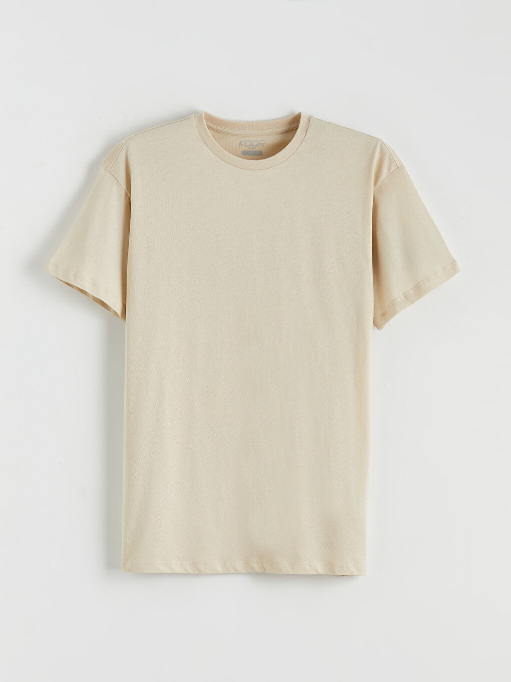 Bej Bisiklet Yaka Baskılı Oversize Kadın Spor Tişört-4