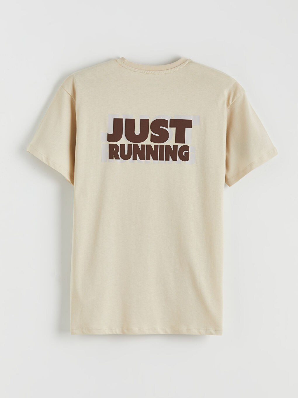 Bej Bisiklet Yaka Baskılı Oversize Kadın Spor Tişört-5