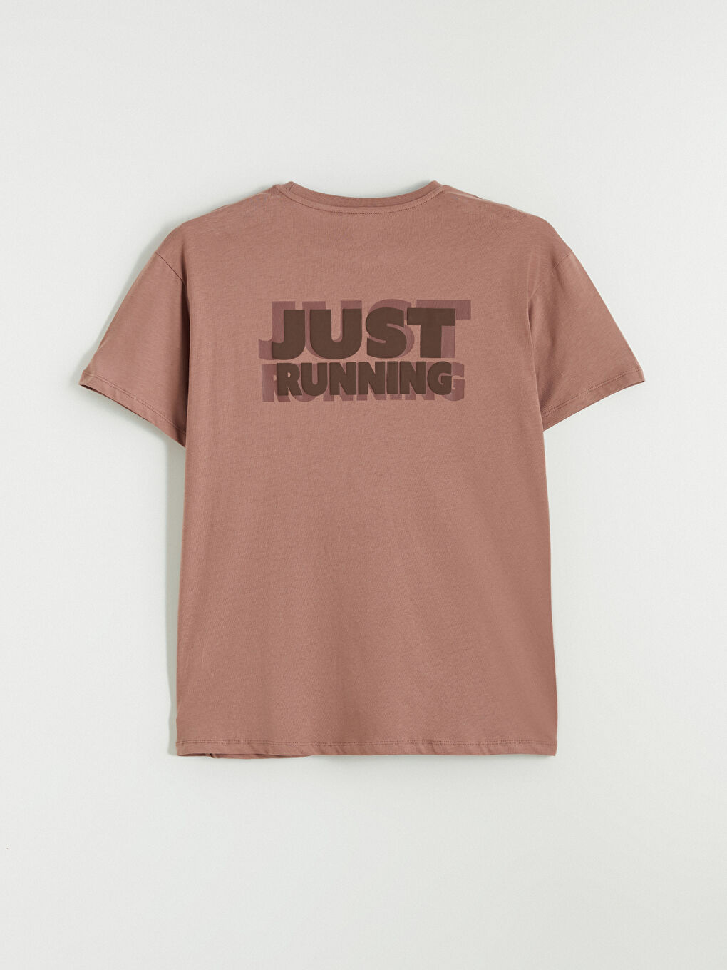 Kahverengi Bisiklet Yaka Baskılı Oversize Kadın Spor Tişört-6