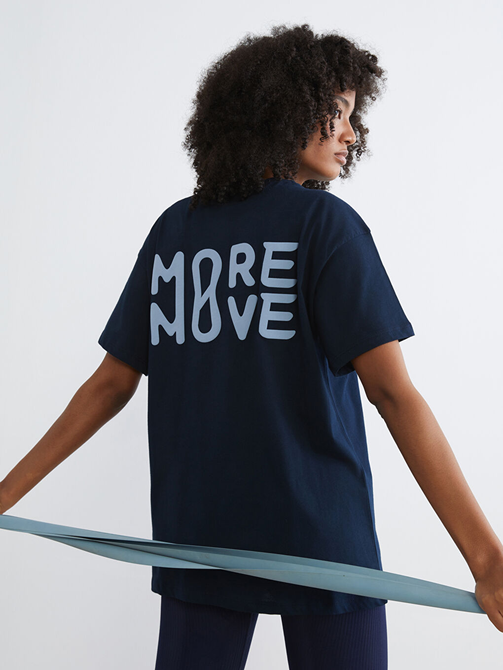 Mavi Bisiklet Yaka Baskılı Oversize Kadın Spor Tişört