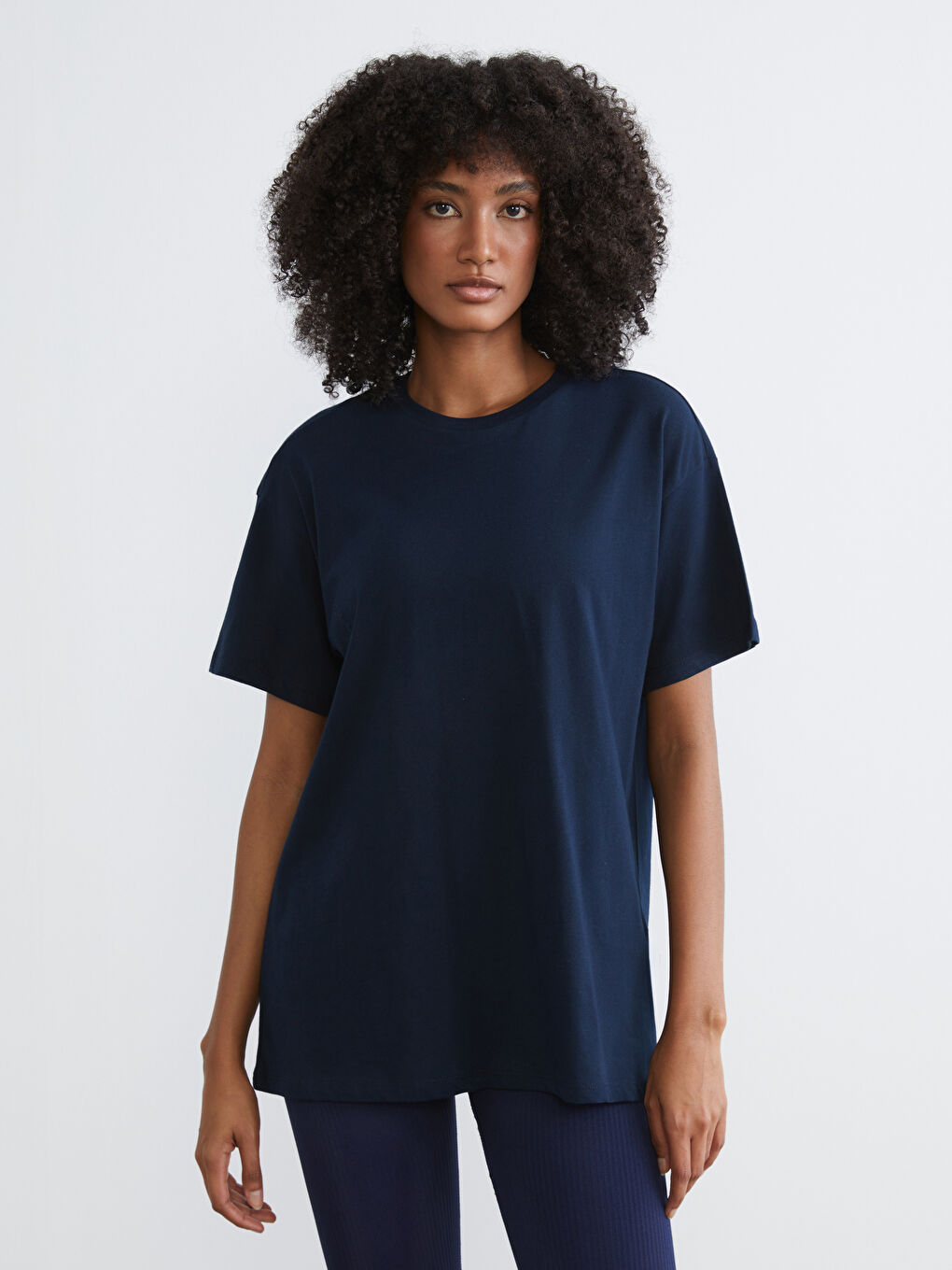 Mavi Bisiklet Yaka Baskılı Oversize Kadın Spor Tişört-2