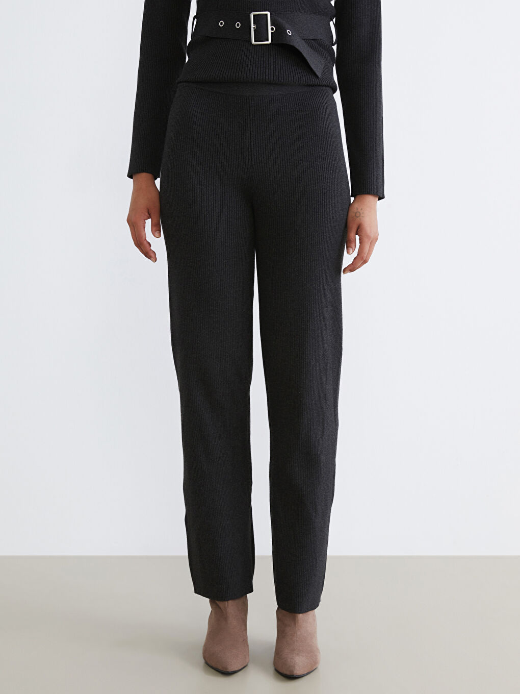 Elasticated Waist Wide Leg Women's Knitwear Trousers-1