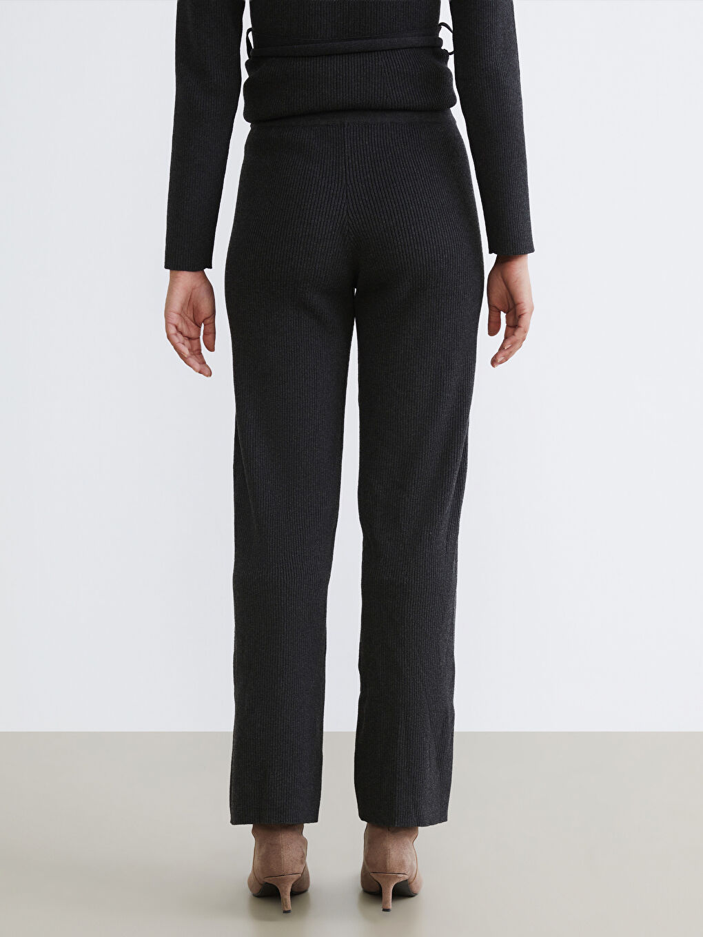 Elasticated Waist Wide Leg Women's Knitwear Trousers-3