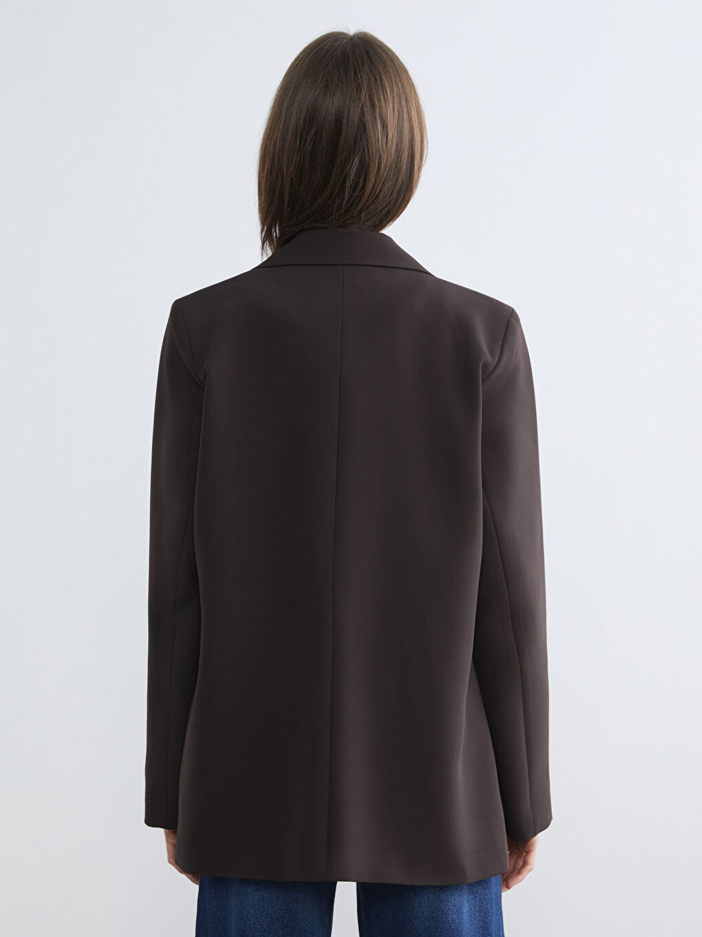Kahverengi Krep Kadın Blazer Ceket-4