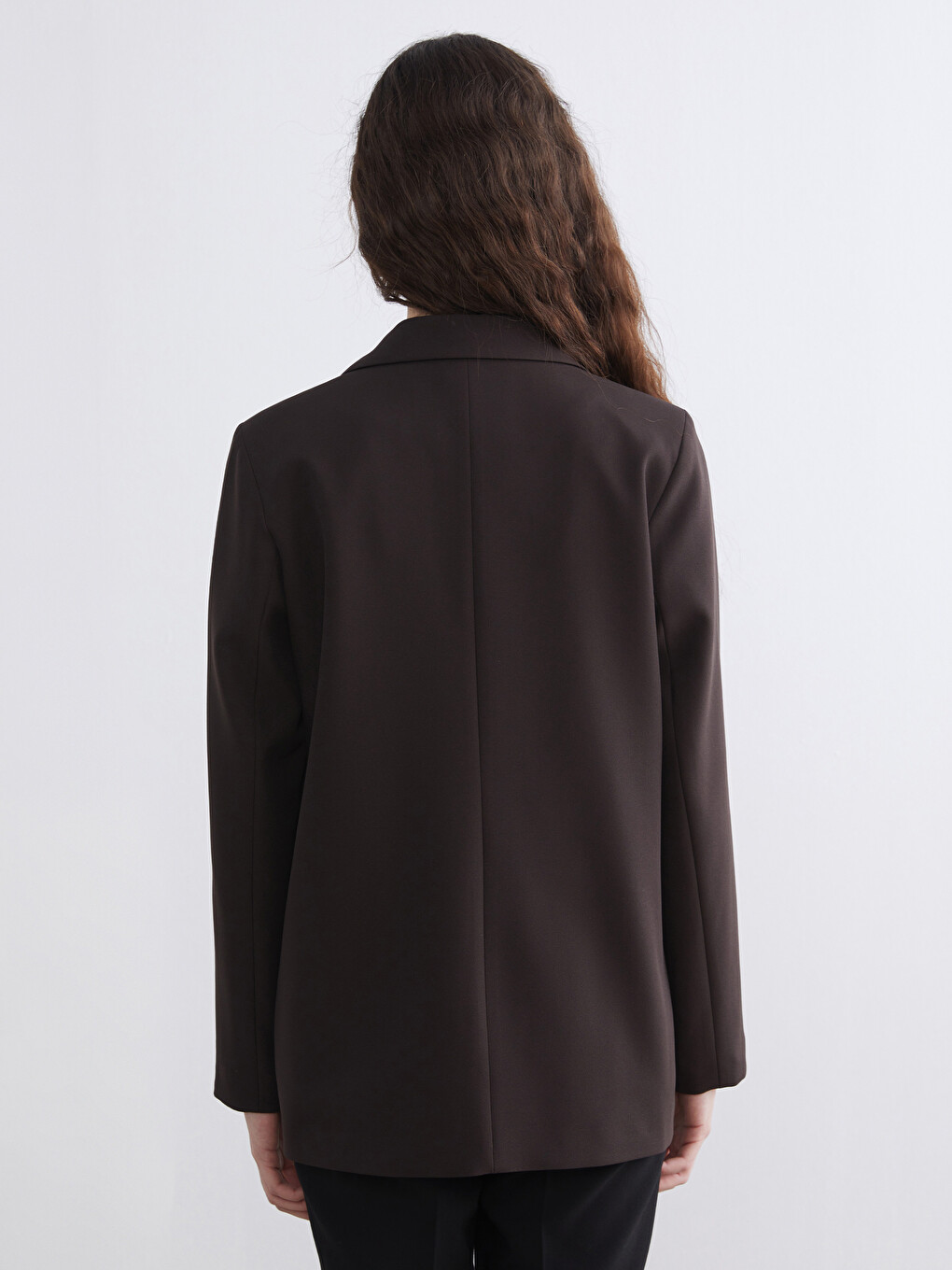 Kahverengi Krep Kadın Blazer Ceket-3