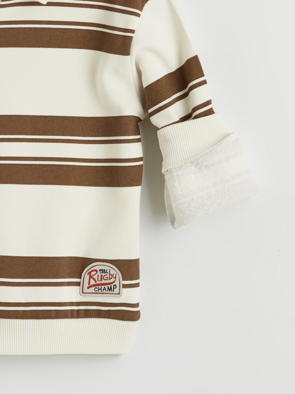 Bej Polo Yaka Çizgili Erkek Çocuk Kalın Sweatshirt-2