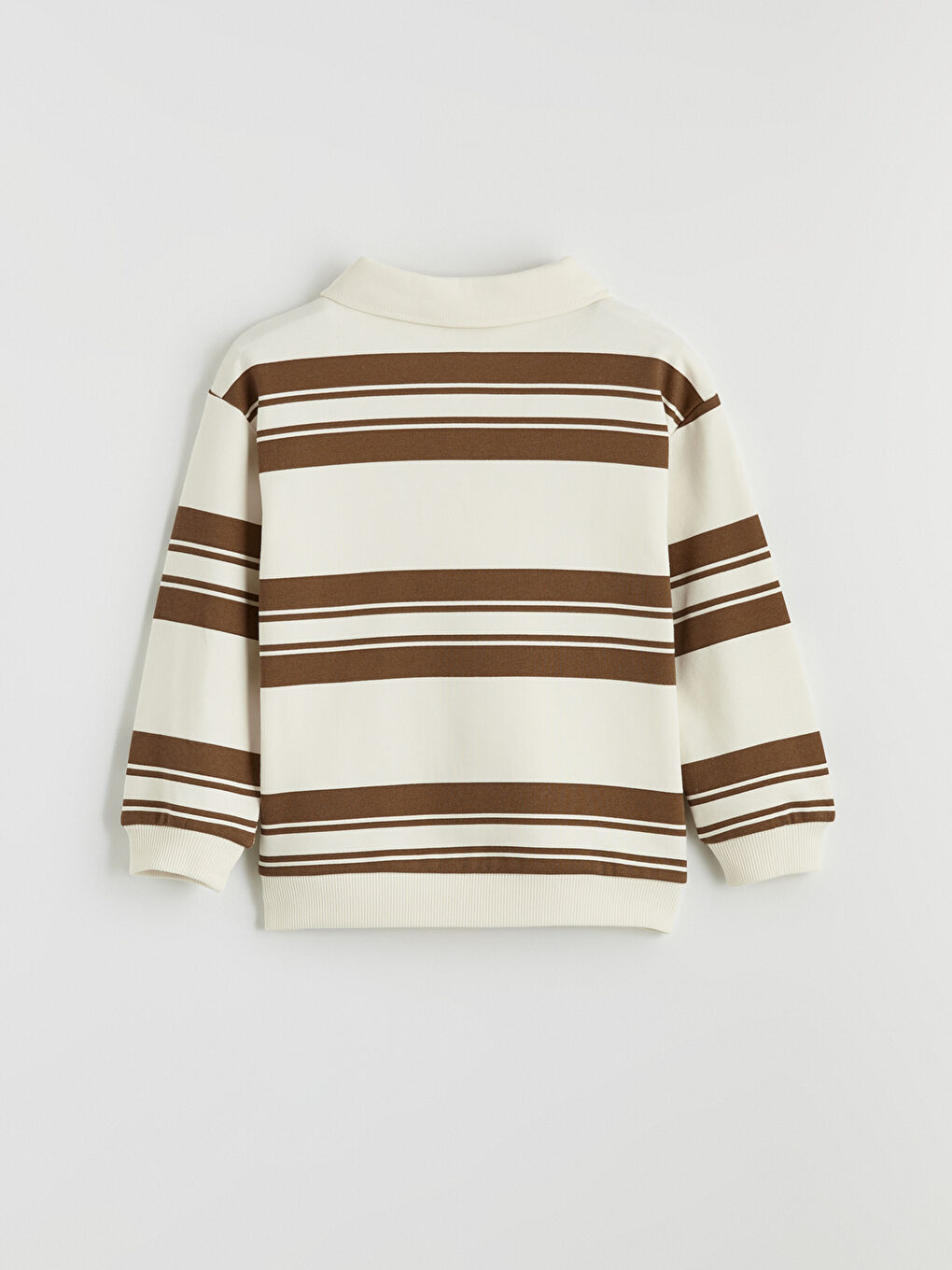 Bej Polo Yaka Çizgili Erkek Çocuk Kalın Sweatshirt-3