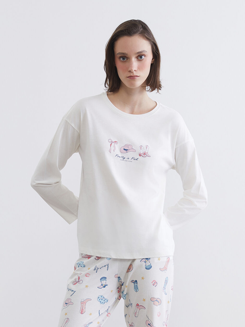Crew Neck Printed Women's Pyjama Set-1