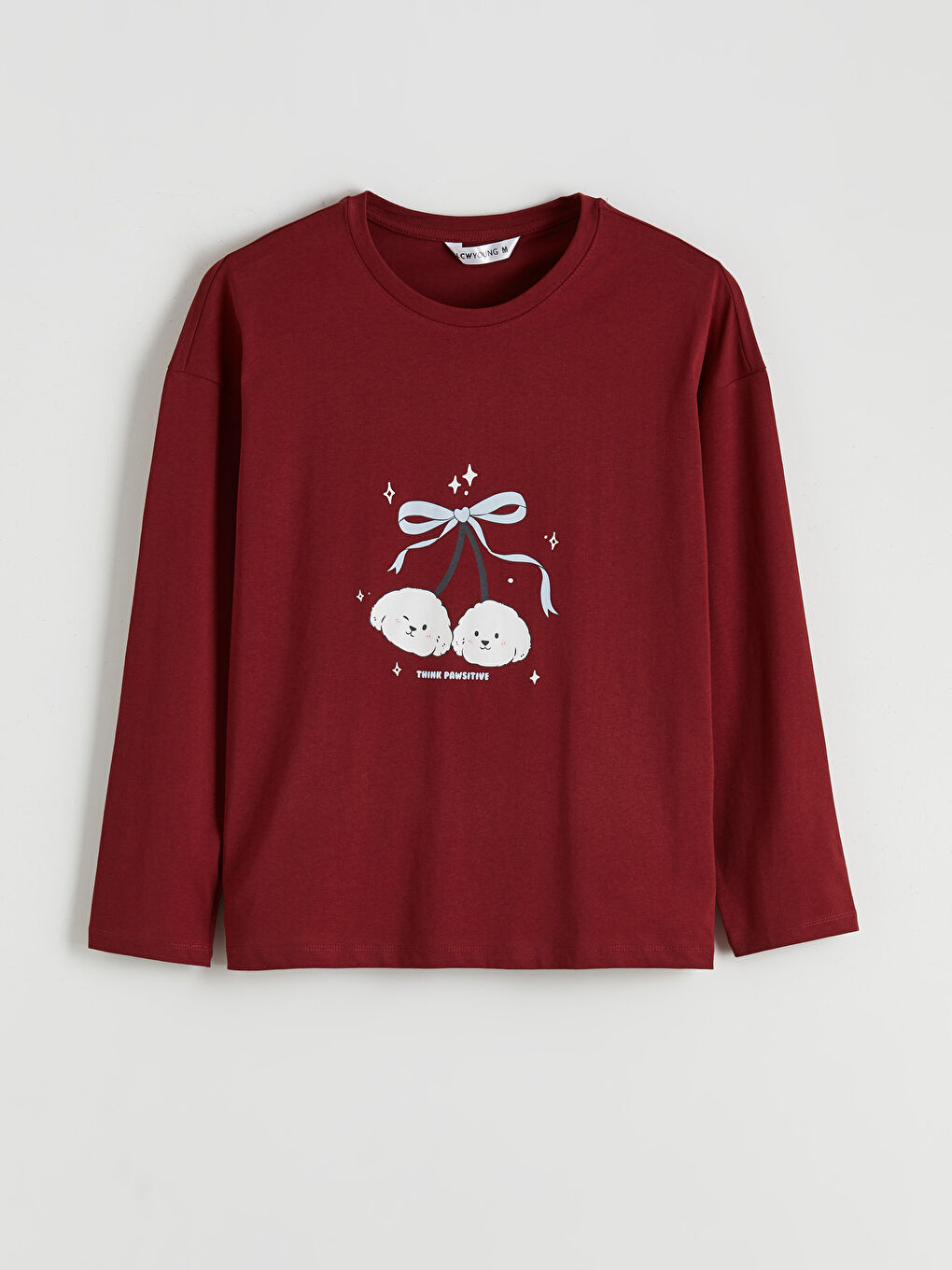 Bordo Bisiklet Yaka Baskılı Kadın Pijama Takımı-1