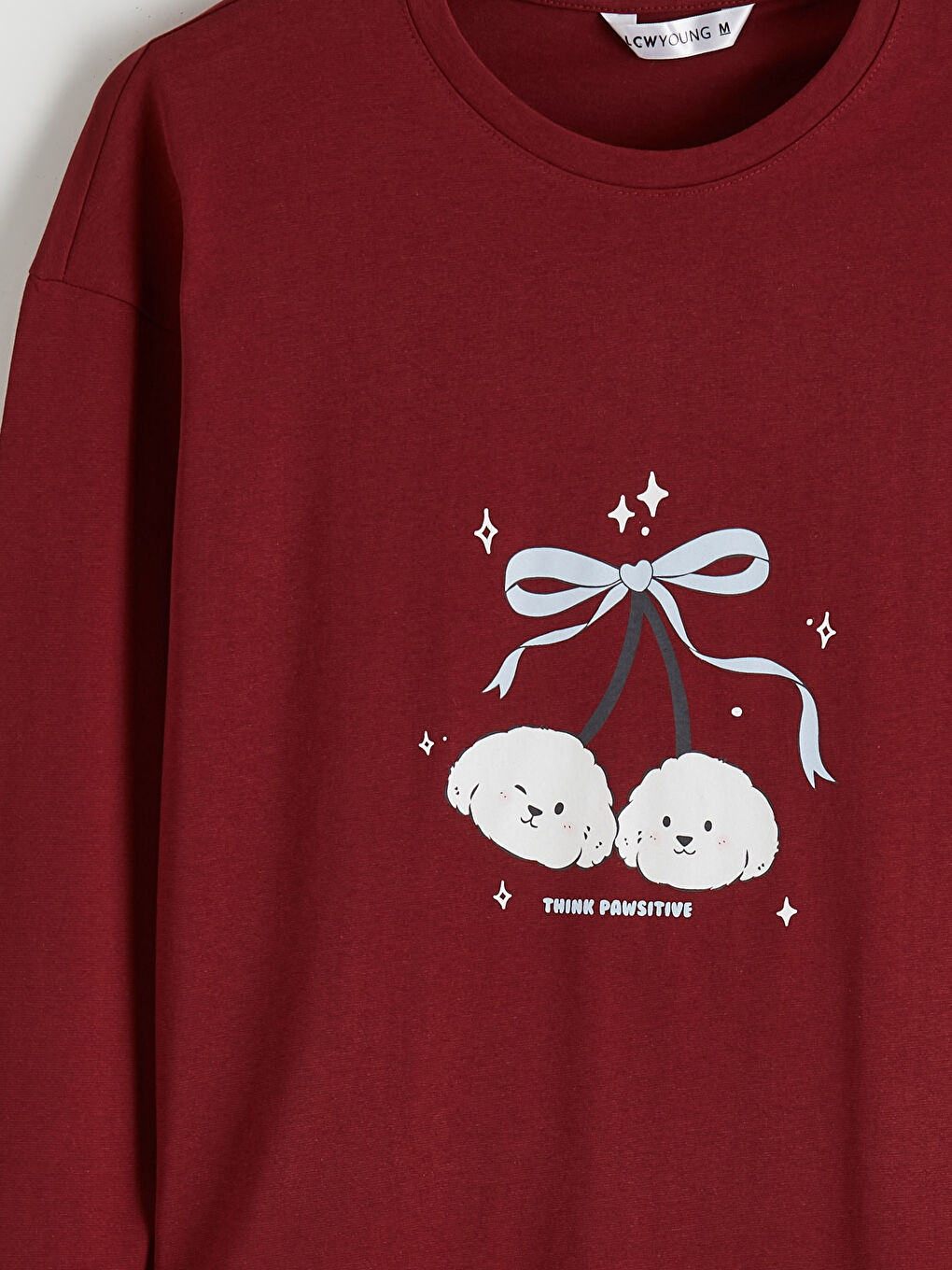 Bordo Bisiklet Yaka Baskılı Kadın Pijama Takımı-3