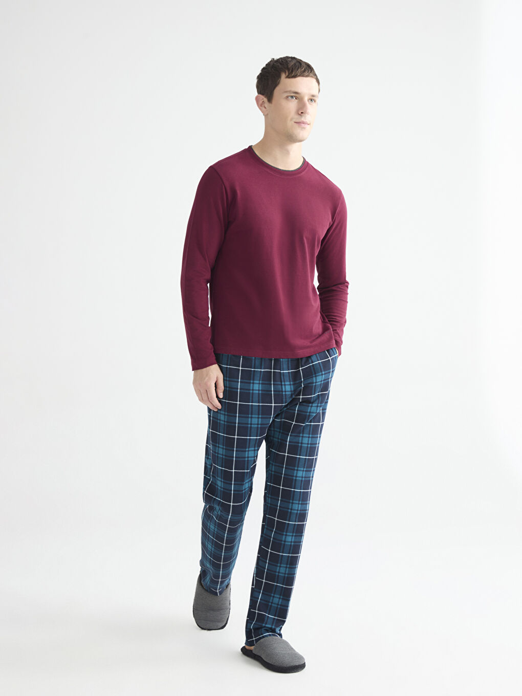 Petrol Standart Kalıp Ekose Erkek Pijama Alt